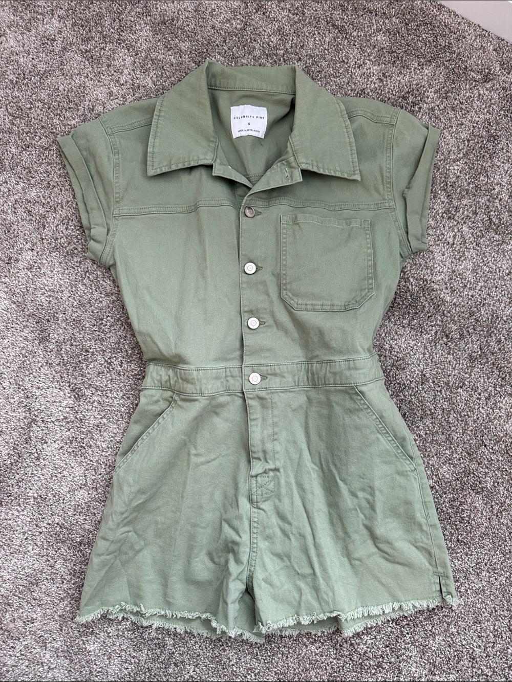 Celebrity Pink Olive Green Short Sleeve One-Piece Denim Romper
